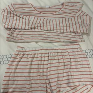 Coral and White Striped Women's Pajama Set